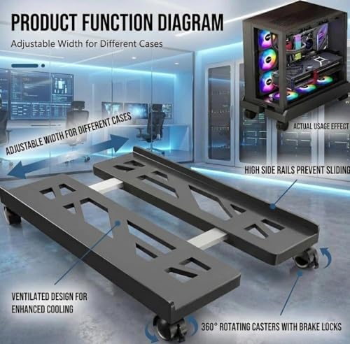 SVUPUE Soporte para PC, Soporte para Torre de PC, de Escritorio para computadora, Ideal para Gamers, Estudiantes y para el hogar. con 4 Ruedas, Color Negro. - imagen 3