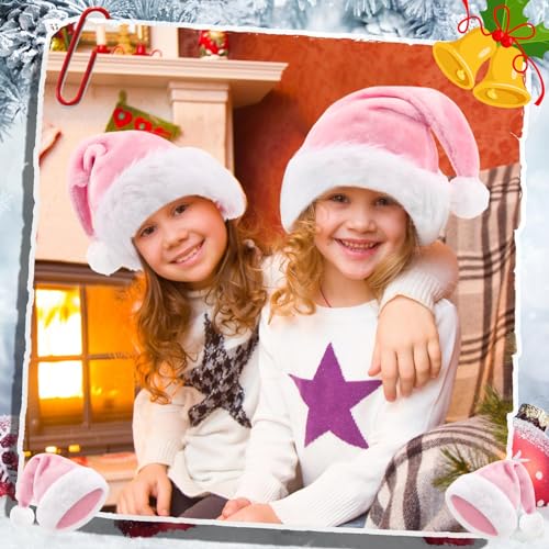 Image of Vicenpal 20 Pcs Santa Hats Bulk Plush Christmas Hats for Adults Women Men Holiday Party Costume(Pink)
