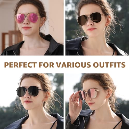 TJUTR Tangle Free Aviator Sunglasses for Women Men, Polarized UV400 Protection Trendy Shades, No-Snag Metal Frame Glasses2