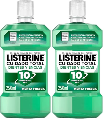 Listerine Protección Dientes y Encías (1 x 250 ml), enjuague bucal con flúor, colutorio encías con 10 beneficios en 1 y 12 h de protección, para unos dientes blancos (Paquete de 2)