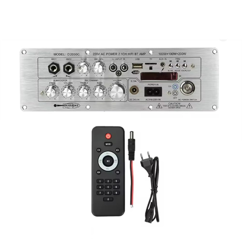 Carte Amplificatrice de Son Bluetooth D2000/D2000C, Amplificateur de Son 2.1 Canaux à Haute Puissance, Carte Amplificatrice de Son Bluetooth, Prise EU.