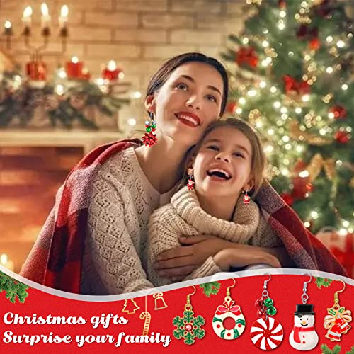 Natonhi 20 Pairs Christmas Earrings for Women, Stud Dangle Jewelry Gift Set | 15 Dangle Pairs, 5 Stud Pairs, Santa, Tree, Bell, Snowflake, Bow & Light Designs for Christmas Outfits, Parties & Xmas Gifts - image 7