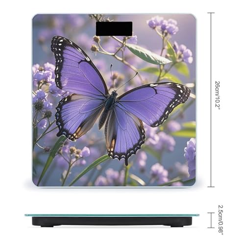 Báscula digital de baño con mariposa morada y pantalla LED miniatura 2