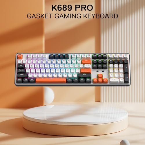 Image of Redragon K689 PRO Wireless Gasket RGB Gaming Keyboard, 108 Keys Mechanical Keyboard w /Extra 4 Hotkeys, Upgraded Hot-swappable Socket, 3-Layer Noise Dampening, Round PBT Keycaps, Custom Linear Switch