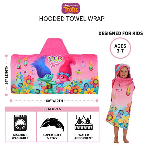 Image of Trolls Bath /Pool /Beach Cotton Terry Hooded Towel Wrap, 24 In x 50 In, By Franco Kids