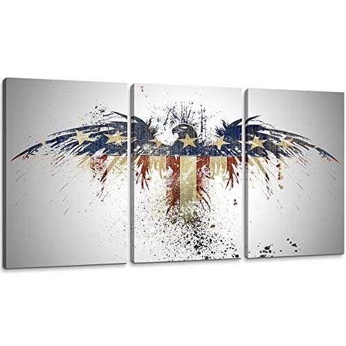 3 Piece Modern American Flag Painting American Eagle Stars and Stripes Rustic American Flag Canvas Wall Art Patriotic Room Decor for Home Decor Ready to Hang (16''Wx24''Hx3pcs)