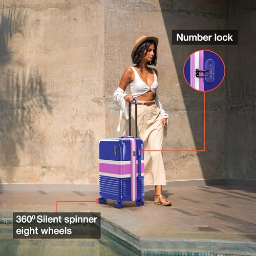 Image of Nasher Miles Mexico Hard-Sided Polycarbonate 8 Wheels Double Spinner Check-in Luggage Blue and Pink 24 inch |65cm Trolley Bag, Medium