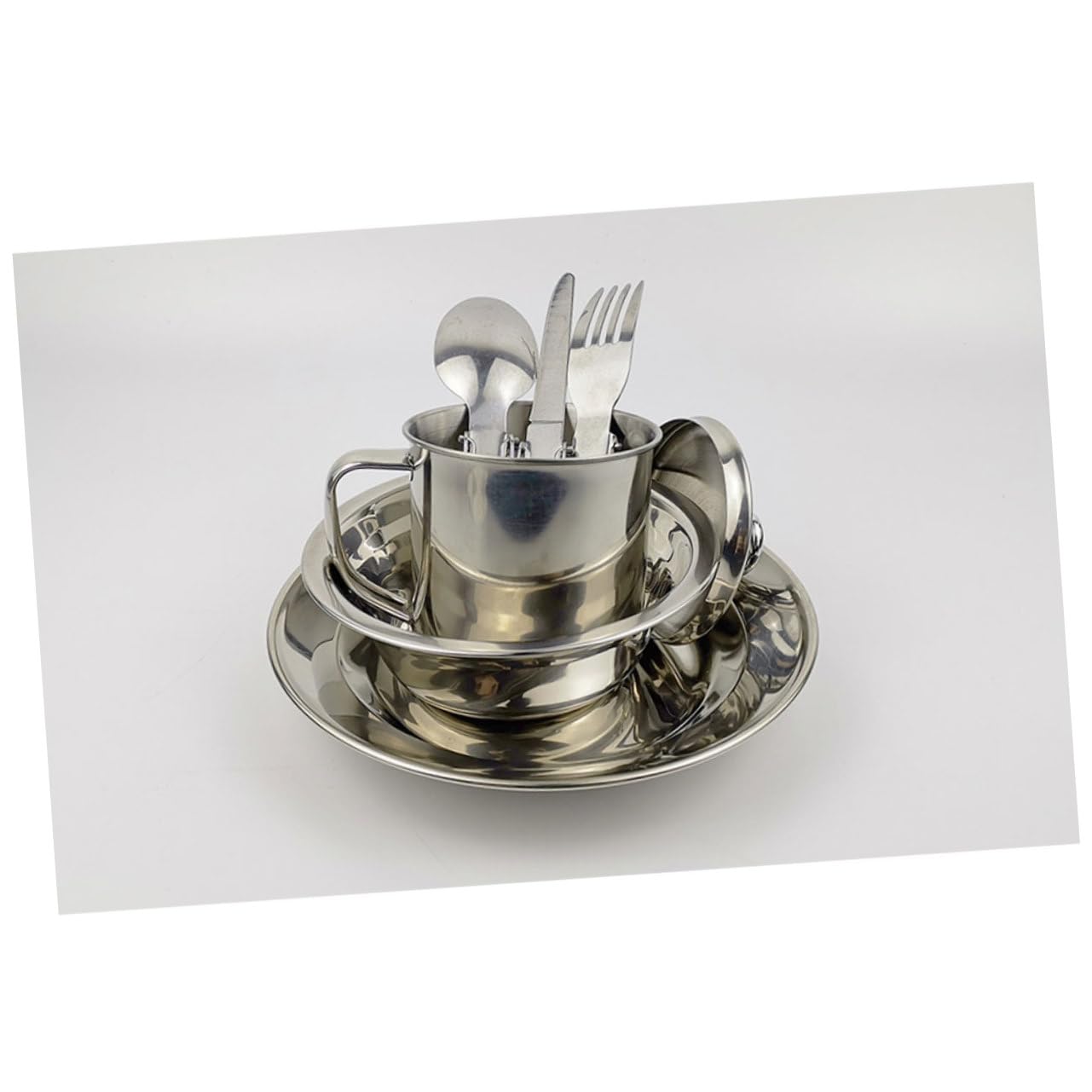 ARTSEWPLY Stainless Steel Cookware for Outdoor Activities Portable Picnic and Hiking Cookware Handle Tableware Cups and Pots for Camping Silver