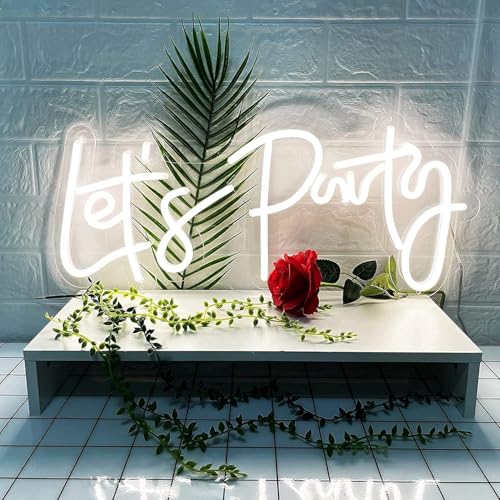 Image of Ulalaza LED Neon Sign Night Light for Wall Party Decor Bedroom Room Bar Wedding Home Birthday Art Decoration Christmas with USB Chain Light modulator 5v (lets party blue)