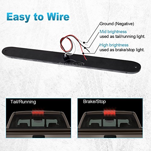 Image of Partsam 2pcs 15 inch Smoke /Red 11 LED Waterproof Car Trailer Truck Stop Turn Tail Brake Light Bar