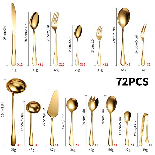 Ménagère 72 pièces couverts acier inoxydable dorés couteaux fourchettes