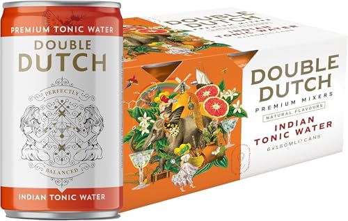 Double Dutch Indian Tonic Water | Classic Indian Tonic Water with Natural Bitterness | Gluten Free, Vegan Friendly Premium Mixer Perfect For Gin & Cocktails | 6 x 150ml Cans