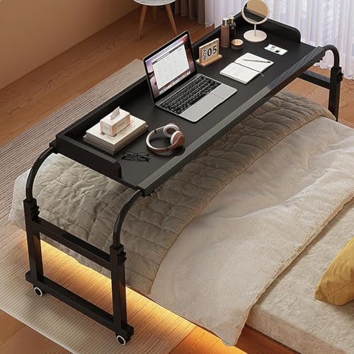 Überbetttisch mit Rollen, höhenverstellbar 65–95 cm, Computertisch, Steharbeitsplatz, Essenstablett, Schreibtisch, rollbarer medizinischer Tisch für Einzel-/Doppel-/Queensize-/Kingsize-Bettrahmen