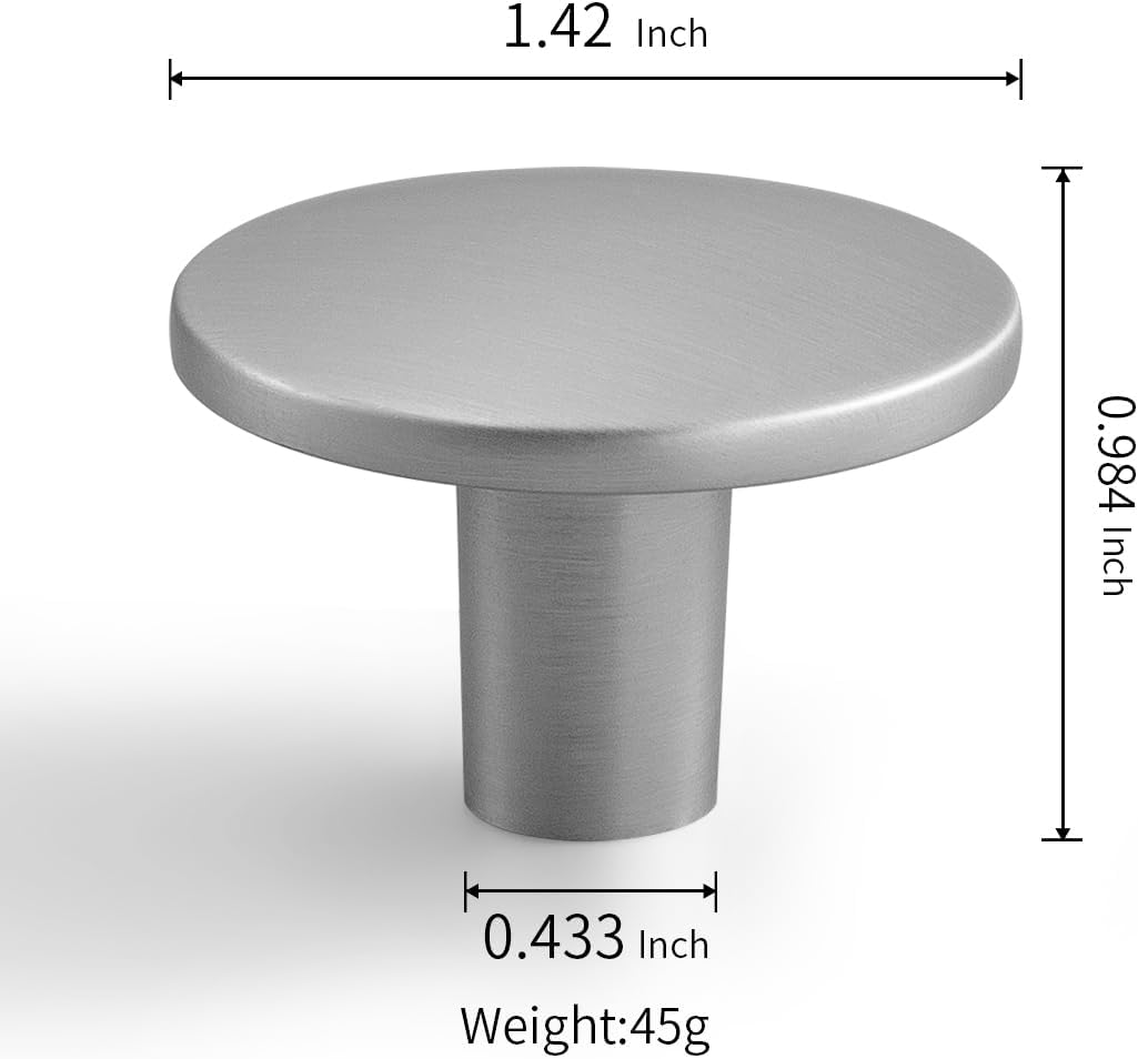 YAGU 6 Pack Brushed Nickel Kitchen Cabinet Knobs 1-1/2 Inch Round Solid Dresser Drawer Pulls Satin Silver Furniture Hardware for Closet Cupboard Wardrobe