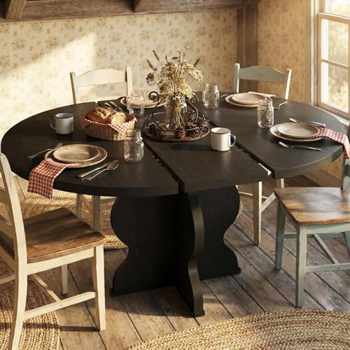 Garvee 47"-63" Extendable Round Dining Room Table for 4-8, Farmhouse Wood ExpandableKitchen Table w/Wider Leg, Sturdy Metal Frame, Oval Circle, for Di