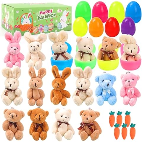 Easter Eggs Easter Basket Stuffers - Easter Decorations with Animal Plush Toys, Easter Gifts Plastic Easter Eggs for Kids/Teens, Easter Toys Prefilled Easter Eggs with Cute Bunny Easter Party Supplies Cover