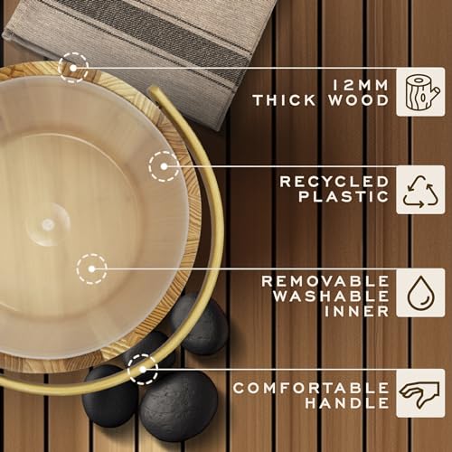Pure Sauna Unique Wooden Sauna Water Bucket and Ladle Set - Improved Ergonomic Handle - Cedar Wood Sauna Water Bucket, Titanium & Recycled Plastic with 4L Capacity - Premium Sauna Accessories - Image 2