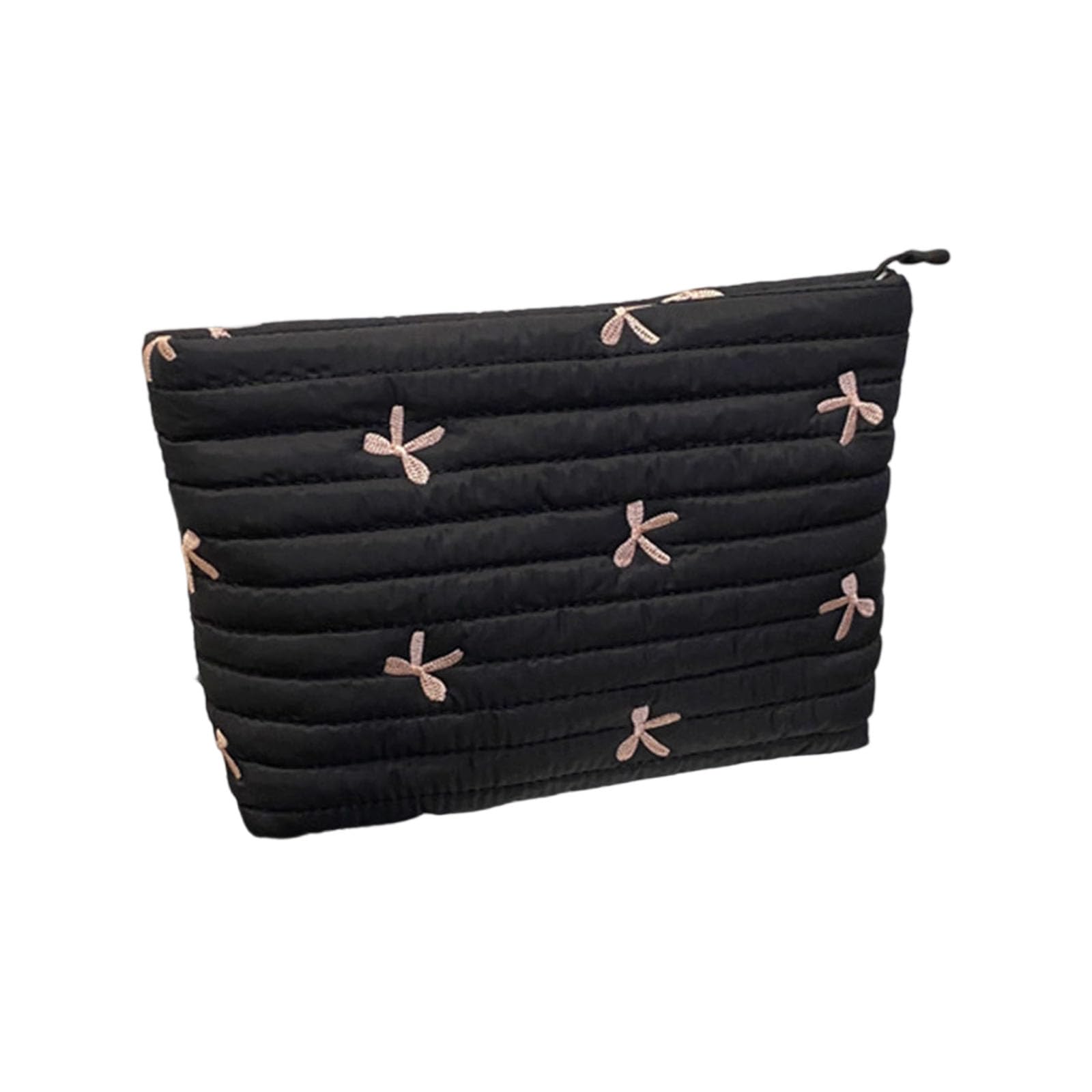Tsophreniq Embroidered Cosmetic Bag Makeup Pouches Large Capacity Soft Quilted Toiletry Pouches with Zippers Closure Embroidery Bowknot Storage Bag