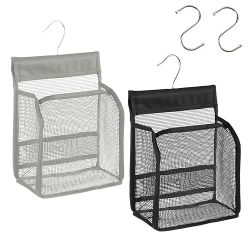 Lunyloer Peg Bag, 2Pcs Hanging Bag for Washing Line with Hanger, Peg Basket for Washing Line, Reusable Clothes Pegs Bag for Kitchens, Bathrooms and Outdoors(Grey, Black