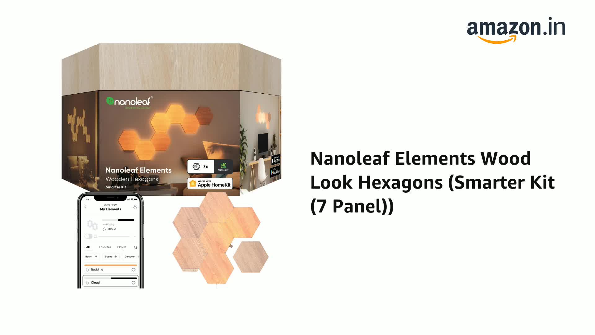 Nanoleaf Elements Hexagons スマーターキット Nanoleaf Elements – Wood Look Hexagons Smarter Kit (7 Panels