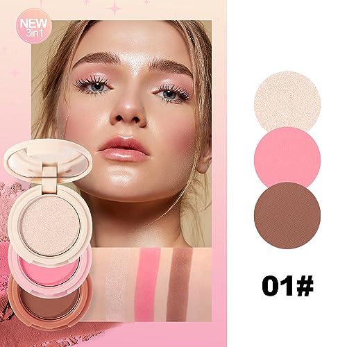 Erinde Mini Highlighter, Bronzer & Blush Powder Palette, Matte Shimmer Powder Makeup, Tiny Face Palette with Mirror All in One, Blendable, Travel Friendly, Cruelty Free, 3 Colours - Image 3