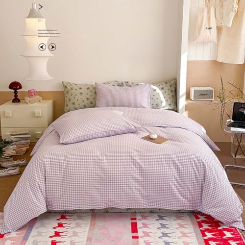 Image of Nayoroom Purple Gingham Duvet Cover Queen Plaid Checkered Dorm Bedding