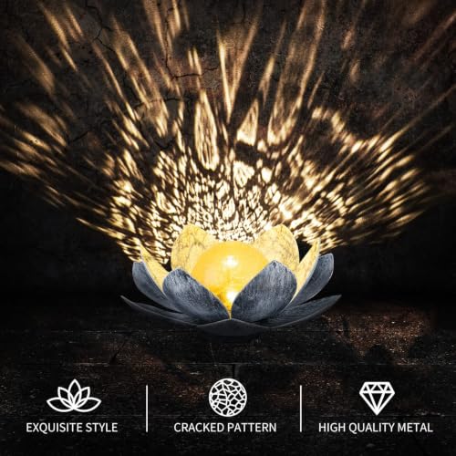 AIINY Garden Solar Light Outdoor(2Pack), Amber Crackle Globe Glass Lotus Decoration, Waterproof Gary Metal LED Flower Lights for Patio,Lawn,Walkway,Tabletop, Garden Gifts for Women by AIINY - Image 4