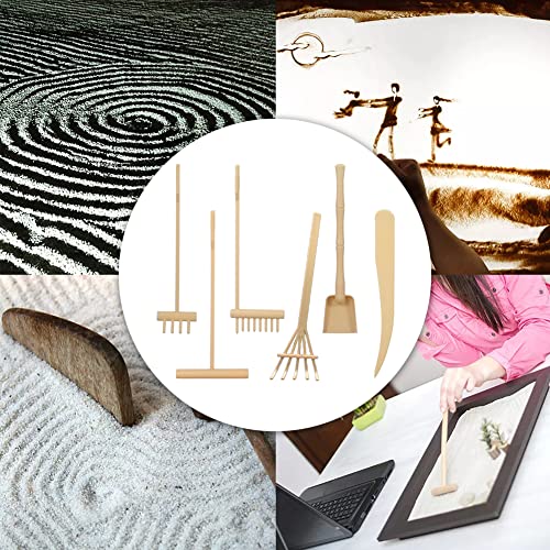 Pilarmuture 6pcs Mini Zen Garden Rake Tool,DIY Sand Zen Garden Tools for Office,Tasteful and Elegant Zen Garden Tools,Meditation Rock Sand Garden Accessories(Beige)