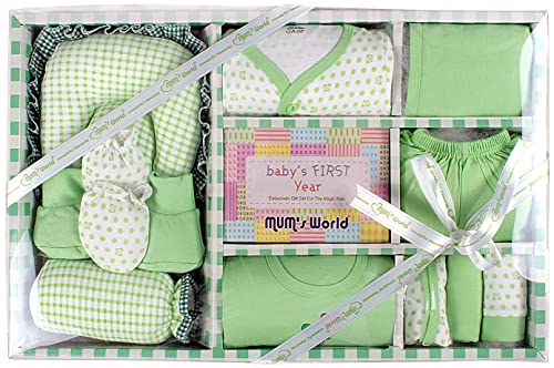 MOM CARE Newborn Baby Gift Set Has All Babies Essential Clothes Born Baby Items for Newly Born Baby Boy/Girl 11 pcs Set (Green)