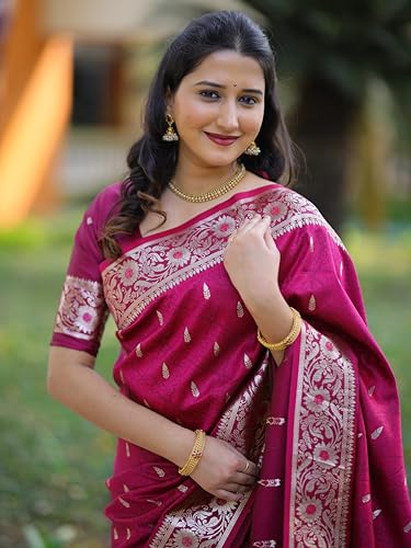 Image of SGF11 Women's Kanjivaram Pure Soft Silk Saree For Women Pure Golden Zari With Blouse Piece