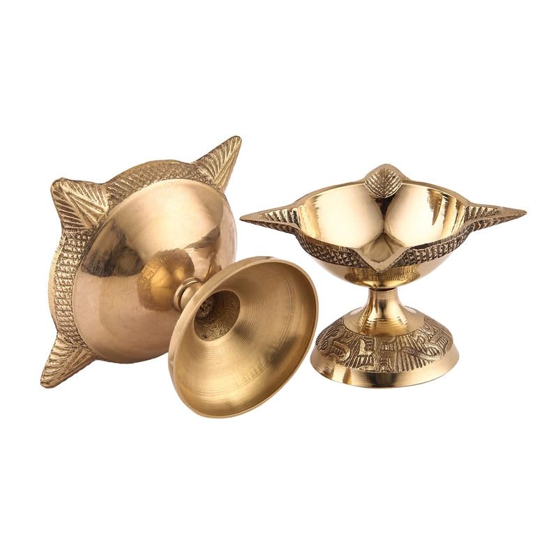 Image of 4 Face Brass Diya for Mandir, Diwali Festival Oil lamp Diya for Daily /Diwali Pooja - Size 6cm (Pack of 1)