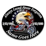 Always Loved Never Forgotten Memorial Decal Eagle Motorcycle American Flag 4'x 5' Pack of 6