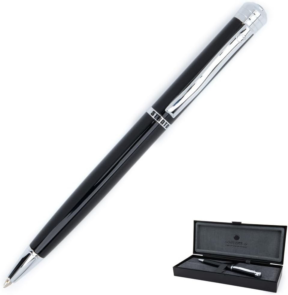Monteverde USA Strata Black Ballpoint Pen - Sleek Design, Polished Chrome Accents, Refillable, Professional Writing