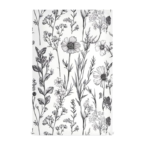 Lot de 1 torchon de cuisine vintage motif fleurs sauvages noir et blanc, torchons décoratifs doux, multi-usages absorbants