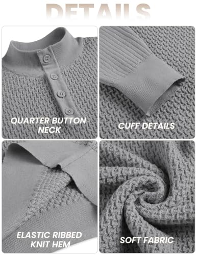 COOFANDY Men's Waffle Knitted Sweater Quarter Button Long Sleeve Pullover — view 5