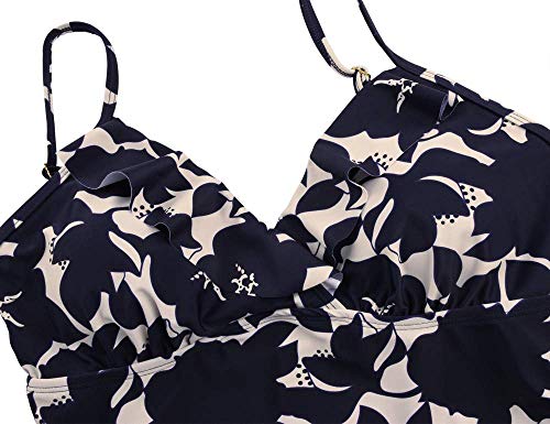 Image of Hilor Women's Tankini Tops Shirred Ruffled Swimsuits V Neck Swimwear Top