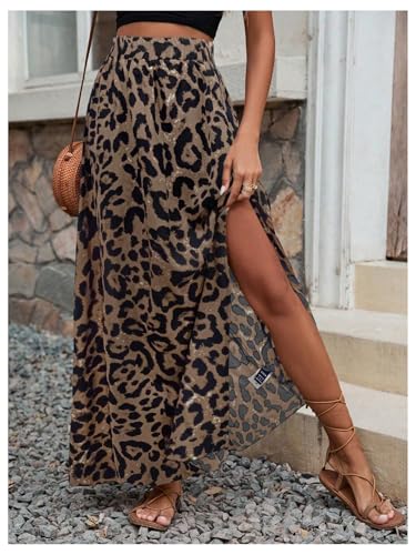 GORGLITTER Women's Cheetah Leopard Maxi Long Skirt Split Thigh High Waisted Flowy Long Skirts3