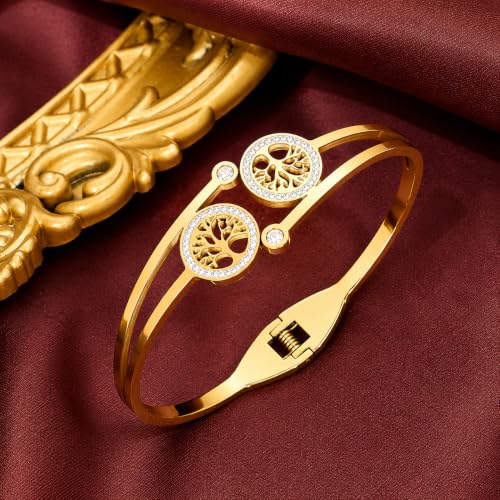 Image of Stylish Gold Plated Bangle for Women | Daily Use Stainless Steel Kada | Anti-Tarnish Waterproof Cuff | Multicolour Crystal Evil Eye | Daily Wear Bracelet For Womens | Premium Gift For Girl