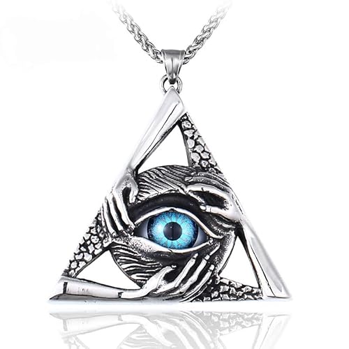 Cy トレンディ メンズ イルミナティ フリーメイソン 邪悪 オールシーイング アイ ヒップホップ ペンダント ネックレス 青と赤の目, 金属, 宝石なしのサムネイル