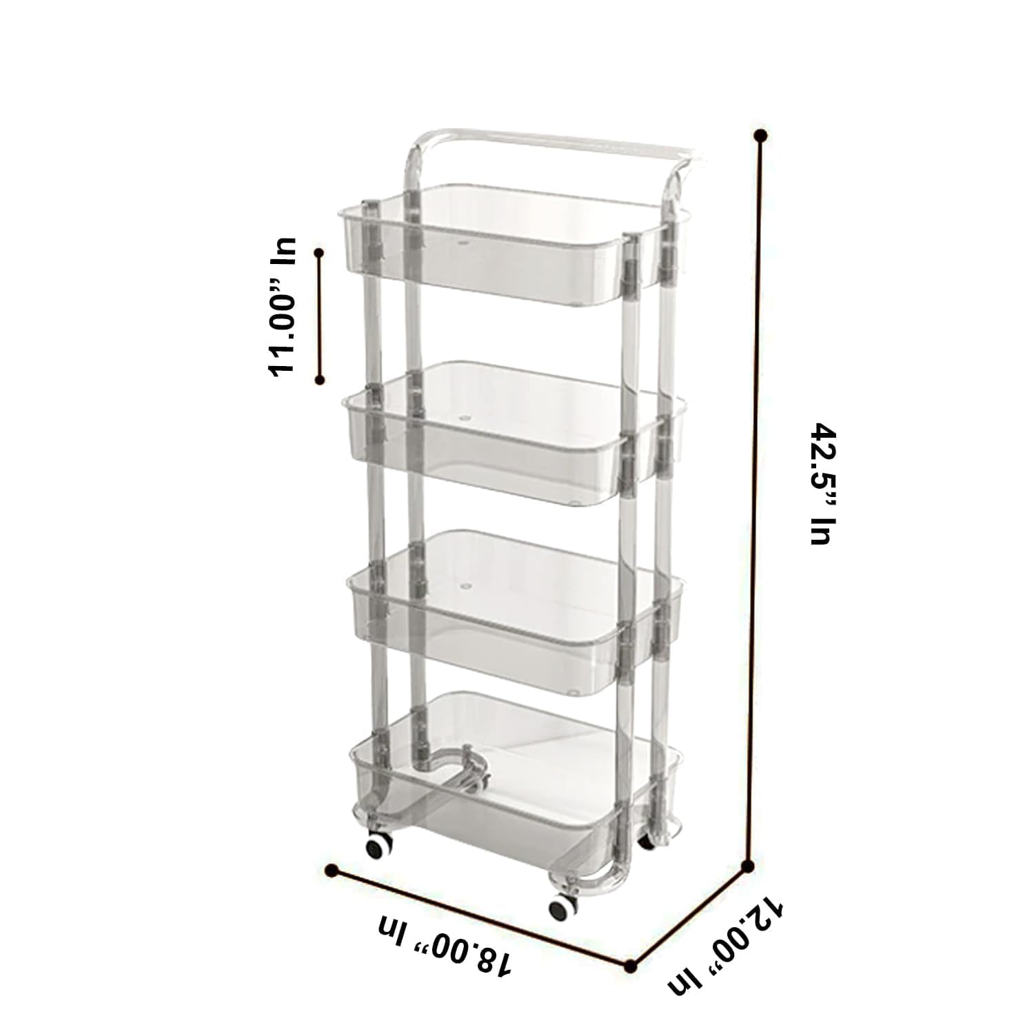 KLIZNIL Transparent 4 Layer Trolly, Acrylic Trolley Organizer, Modern Trolley Racks, Bathroom Stand Rack, Vegetable Rack Fruit Storage Rack, Multipurpose Acrylic Space Saver Storage Trolley