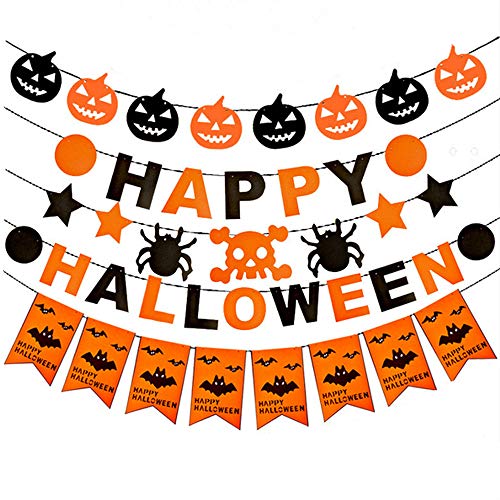 Yaobabymu 3 Sets Halloween Banner Bunting,Halloween Bunting Garland Decoration Prop for Halloween Party Decoration Hanging Decor