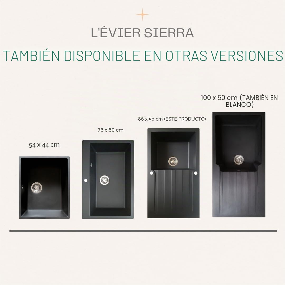 Essebagno Sierra Fregadero de 1 cubeta y 1 escurridor en resina negra