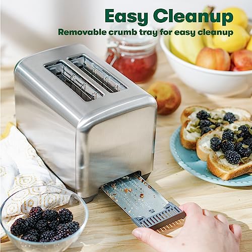 BELLA 2 Slice Toaster, Quick & Even Results Every Time, Wide Slots Fit Any Size Bread Like Bagels or Texas Toast, Drop-Down Crumb Tray for Easy Clean Up, Stainless Steel - Image 6