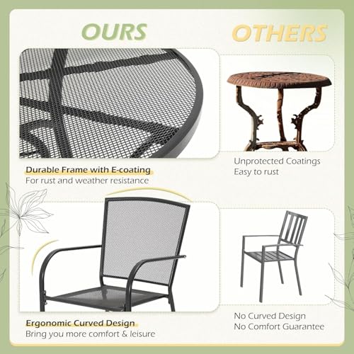AECOJOY Metal Patio Table and Chairs Set for 4, Outdoor Dining Set, Modern Black Round Patio Dining Table Furniture Set with Umbrella Hole
