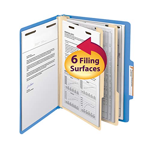 Smead Classification File Folder, 2 Dividers, 2" Expansion, 2/5-Cut Tab, Letter Size, Blue, 10 Per Box (14001) #TOP1