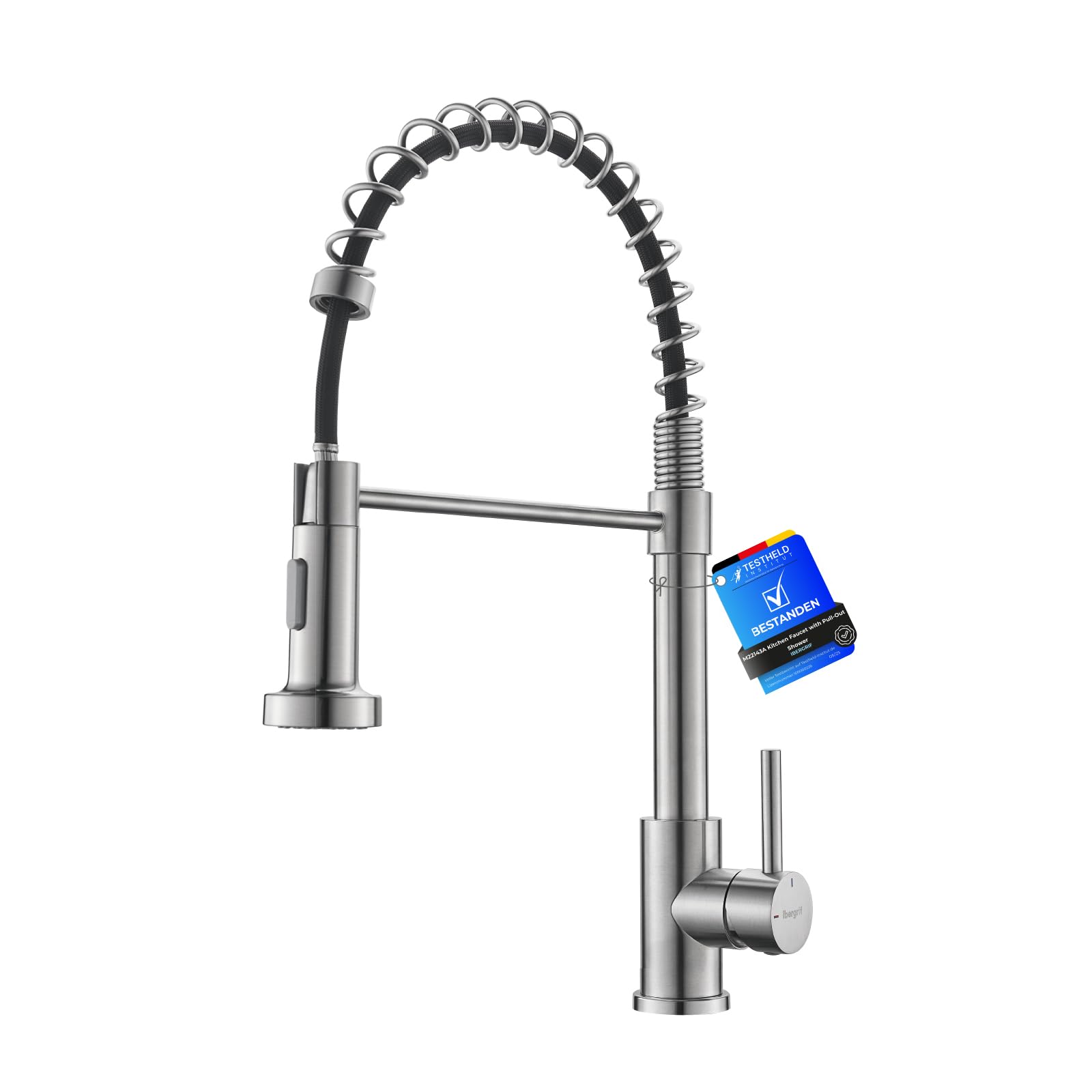 Ibergrif Kitchen Tap, Spring Mixer Tap with Pull Out Spray, 360° Swivel, High Arc Single Handle Lever, 2 Spray Modes, Hot & Cold, UK Standard M22143A