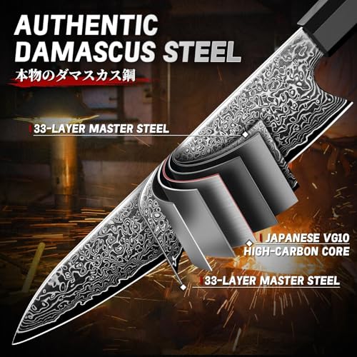 Image of TIVOLI Damascus Knife Set 3 PCS - VG10 Kitchen Knife With Octagonal Handle | VG10 high-carbon steel, Japanese Artisanal Craftsmanship, G10 Carbon Fiber Handle, Gift Box, for Meat Vegetable Fruit