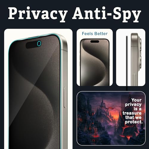 Image of ArmourPro Privacy Tempered Glass for iPhone 15 Pro, Anti Spy Anti Peeping Screen Protector, Edge-to-Edge Full Coverage, 9H Hardness with Cable Protector | Black