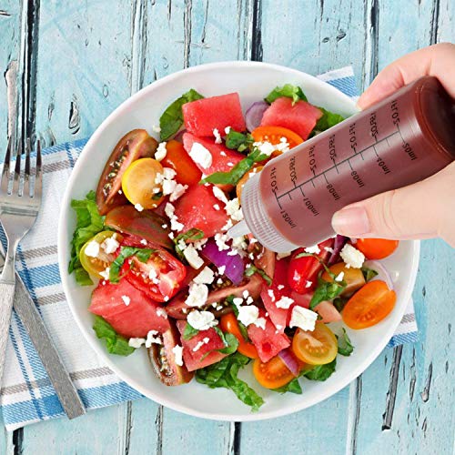 Condiment Squeeze Bottles, OAMCEG 22-Pack 4oz Durable Plastic Squeeze Squirt Bottle with Red Tip Cap and Discrete Measurements - for Ketchup, BBQ, Sauces, Syrup, Condiments, Dressings, Paint, and More