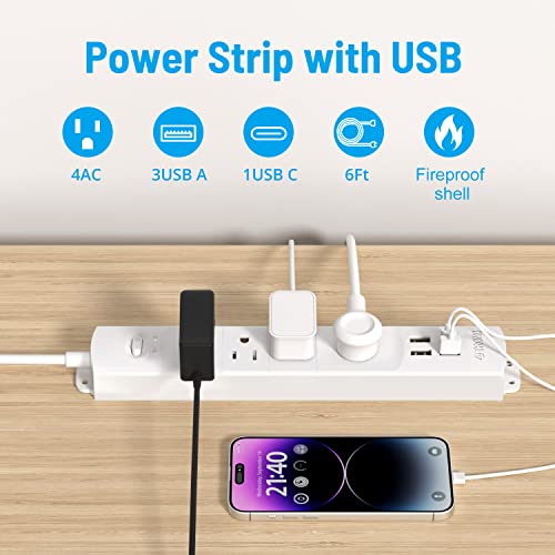image for TROND Surge Protector Power Strip with USB, Ultra Thin Flat Plug 6ft L